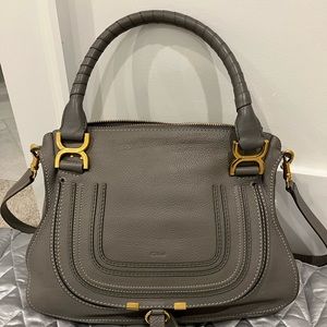 Authentic Chloe Marcie Medium Leather Satchel in Cashmere Grey.